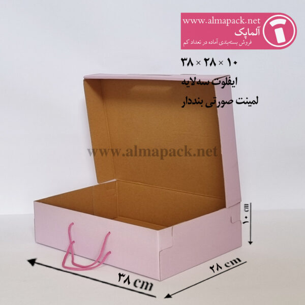 جعبه لمینتی بنددار صورتی ایفلوت3لایه سایز 38×28×11 سانتی‌متر