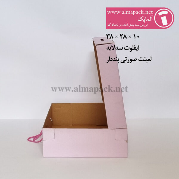 جعبه لمینتی بنددار صورتی ایفلوت3لایه سایز 38×28×11 سانتی‌متر