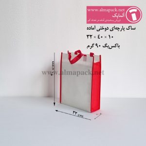 ساک دستی پارچه‌ای دوختی رنگ سفید-قرمز10×40×32